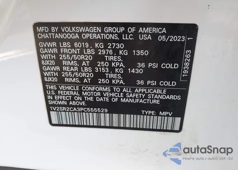 2023 Volkswagen Atlas 3.6L V6 Sel R-Line Black z USA, uszkodzony, nr VIN 1V2SR2CA3PC555529